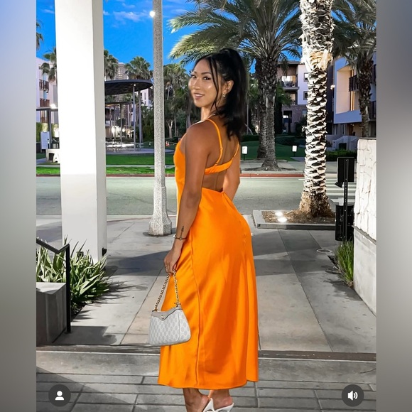 Zara dress maxi midi hot orange satin effect wedding party cocktail - Picture 3 of 16
